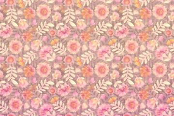 Raster illustration. Floral ornament. Watercolor background with pink flowers.