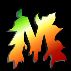 Vector letter M. Colorful alphabet set. Green yellow red color.