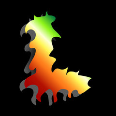 Vector letter L. Colorful alphabet set. Green yellow red color.