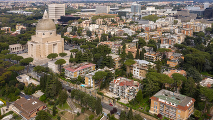 Obraz premium Aerial view of the basilica of Santi Pietro e Paolo a Via Ostiense in Rome, Italy. The church is located in Eur district, in the south of the city.