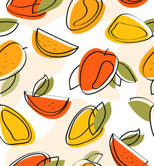 Vector mango seamless pattern. Summer outline fruit pattern