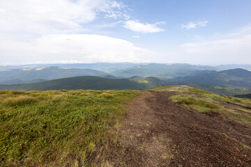 Fototapeta premium Panorama of mountains in the Ukrainian Carpathians on a summer day.