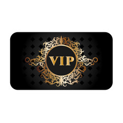 Very important person card. VIP. Black background. Golden frame. Vector stock illustration.