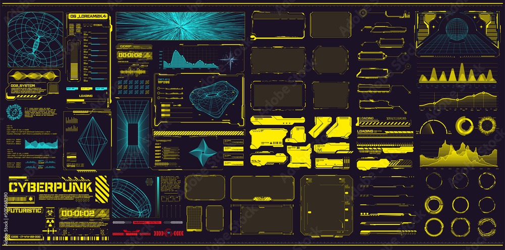 Fototapete sci-fi futuristic hud dashboard display virtual reality technology screen. trendy 2022 shapes with h