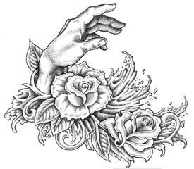 hand with ornaments with roses 2