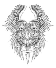 Obraz premium roman skulls and ornamental crown with wings