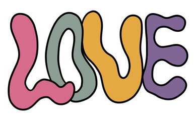 The word Love in the retro style of the 60s, 70s.