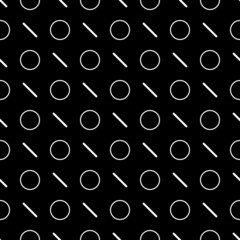Circles, strokes seamless pattern. Circle shapes, lines ornament. Balls, dashes print. Circular, linear figures wallpaper. Rounds, stripes background. Geometric backdrop. Abstract motif.