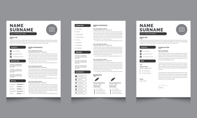 Professional Resume Set with Creative Resume Layout Templates Black Accents