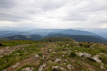 Panorama of Hoverla Peak in Ukrainian Carpathians.