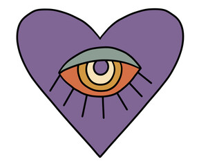 The symbol is a heart with eye in the retro style of the 60s, 70s.