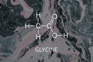 glycine molecule structure model of with structural chemical formula on a black chalkboard. Glycine...