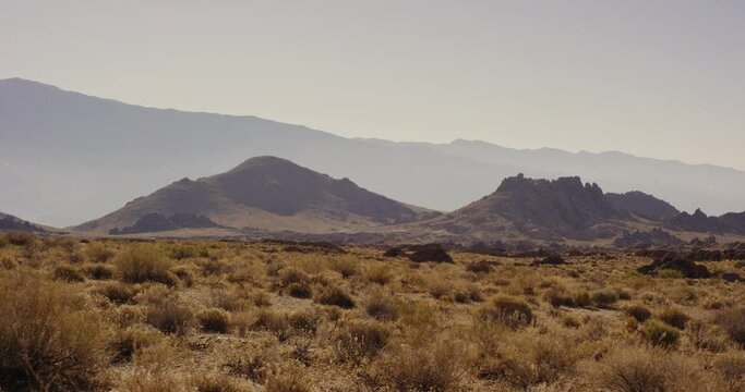 Landscape of mountains and sky in desert in Alabama Hills, California