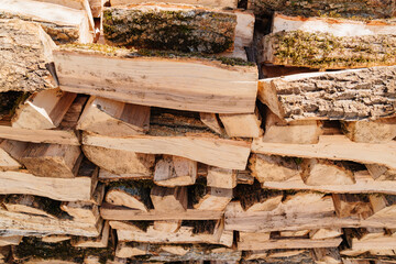 Logs. stacked firewood for kindling a fireplace or barbecue. 