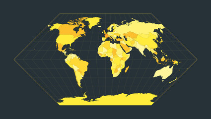 World Map. Eckert I projection. Futuristic world illustration for your infographic. Bright yellow country colors. Artistic vector illustration.