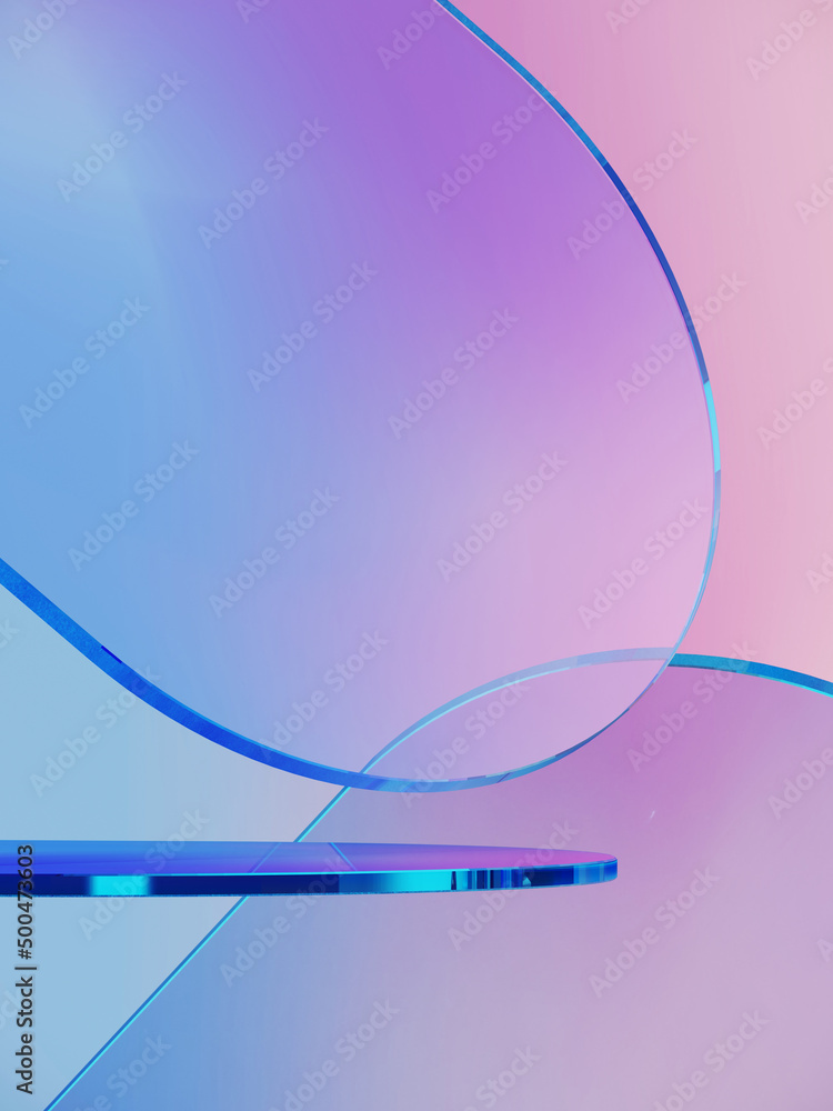 Poster minimal abstract background for product presentation. product podium on iridescent holographic circl