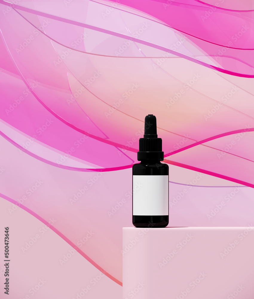 Poster minimal abstract background for product presentation. gradient podium on iridescent holographic wavy