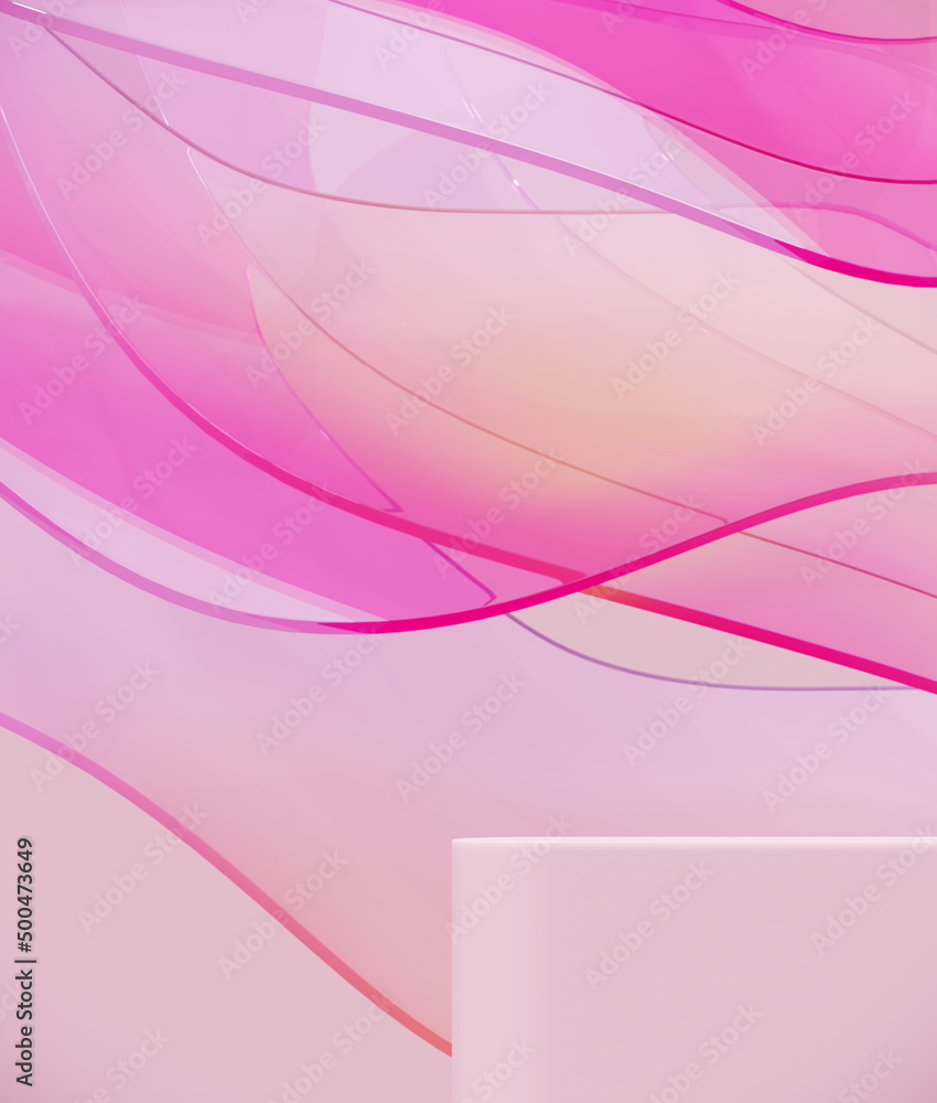 Poster minimal abstract background for product presentation. gradient podium on iridescent holographic wavy