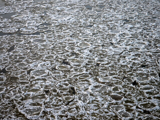 The frozen river Vistula, Floe on the river, Poland