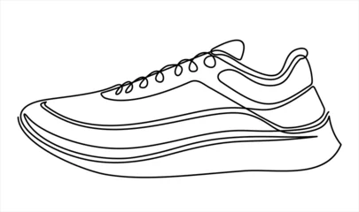 Poster Vector illustration of sneakers. Sports shoes in a line style. Continuous one line © mitay20