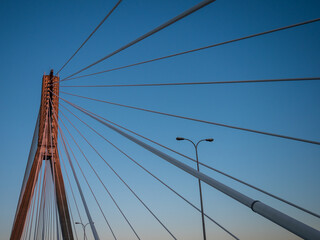 Fototapeta na wymiar Warsaw, Poland - December 2021: View of the Świętokrzyski Bridge, Cable-stayed road bridge
