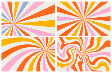 set acid wave rainbow line backgrounds in 1970s 1960s hippie style. carnival wallpaper patterns retro vintage 70s 60s groove. psychedelic poster background collection. vector design illustration - obrazy, fototapety, plakaty