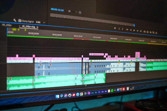 Kuala Lumpur - April 29th 2022 : view of video timeline on Premiere pro video editing software by Adobe