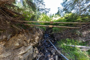Mountain stream on a summer day in the Ukrainian Carpathians