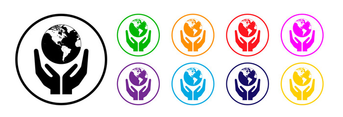 Hands hold the earth, World Environment Day. Icon in different colors.