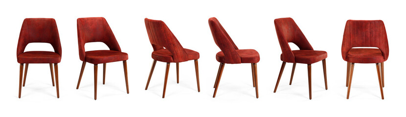 Single chair at different angles on a white background . 