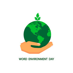Hands hold the earth and planted a small tree, World Environment Day.