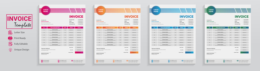 Minimal invoice template design. Trendy clean invoice form used as cash memo receipt for business grocery restaurant technology company.