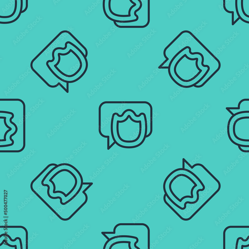 Poster black line speech bubble chat icon isolated seamless pattern on green background. message icon. comm