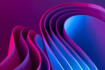 Poster de jardin 3D Abstract flowing elements with neon led illumination. Cyber, futuristic background.   © Neeqolah