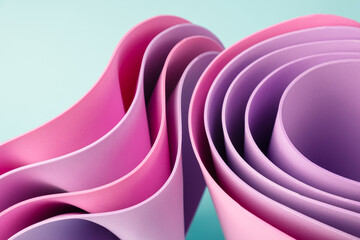 Motion flow pink and purple waves on a light blue background. Summer, ice cream abstract backdrop.