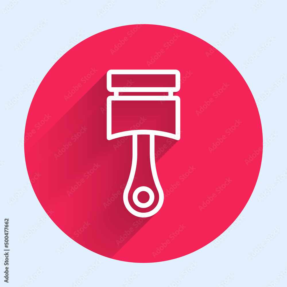 Poster white line engine piston icon isolated with long shadow background. car engine piston sign. red circ