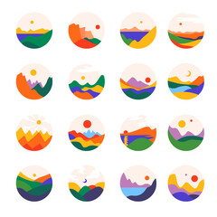 Landscapes and meadows, valley and nature icons © Sonulkaster