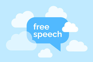 Free speech and freedom of expression - possibility to talk, speak, communicate, discuss freely. Open discussion, communication.  White clouds and bright blue sky as metaphor of freedom and liberty.