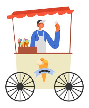 Ice Cream Seller, Kiosks Or Stand With Gelato