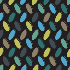 Checkerboard ovals of different colors on a dark background. Seamless pattern for any use.