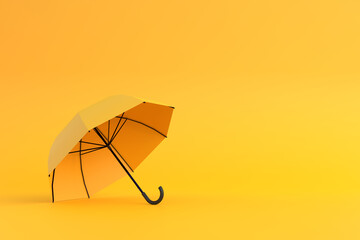 Yellow umbrella on a yellow background. Minimal creative concept. 3D rendering 3D illustration