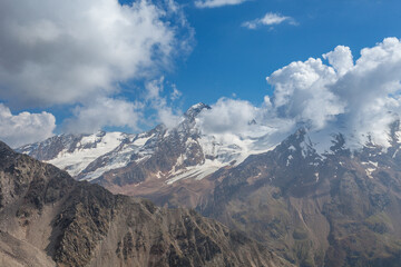 Summer aerial view of Palla Bianca massif and its surrounding glaciers. Vallelunga, Alto Adige...
