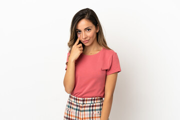 Young woman over isolated background showing something