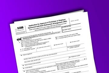 Form 5306 documentation published IRS USA 11.13.2019. American tax document on colored