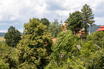 Buildings in a settlement in the mountainous Carpathians.