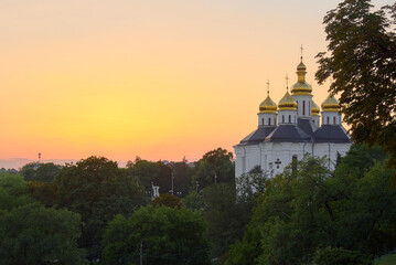 Fototapeta na wymiar Church of St. Catherine at the sunset in Chernihiv, Ukraine, before the russian aggression