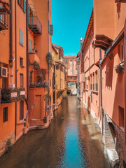 Fototapeta na wymiar Finestrella historical canals, Bologna, Italy - 08.07.2021