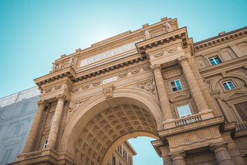 Fototapeta na wymiar Arch on the Piazza de la Repubblica, Florence, Italy - 09.07.2021