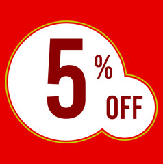 05 percent red banner with white ballons and red lettering for promotions and offers