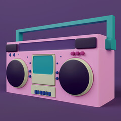 Colourful Boombox - 3D render. Minimalistic illustration, trendy design, isolated object.